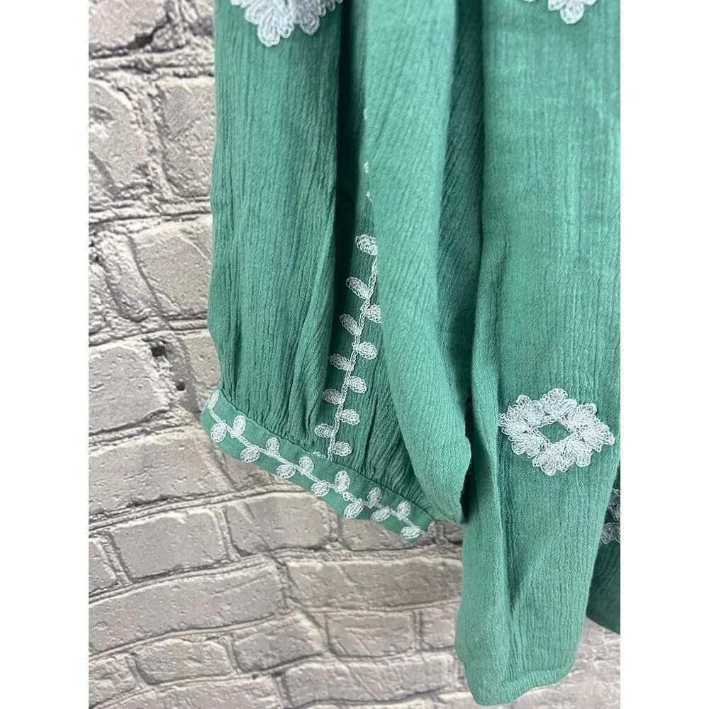 J. Jill Contrast-Embroidered Peasant Top A-Line Green Size M NWT - Picture 8 of 11